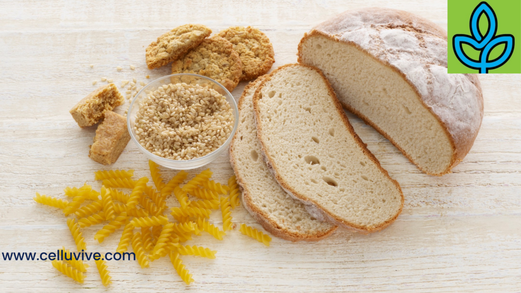 Image of different breads and pasta that cause symptoms of celiac disease.